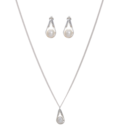Set Dije y Arete Gota Plata Con Una Perla